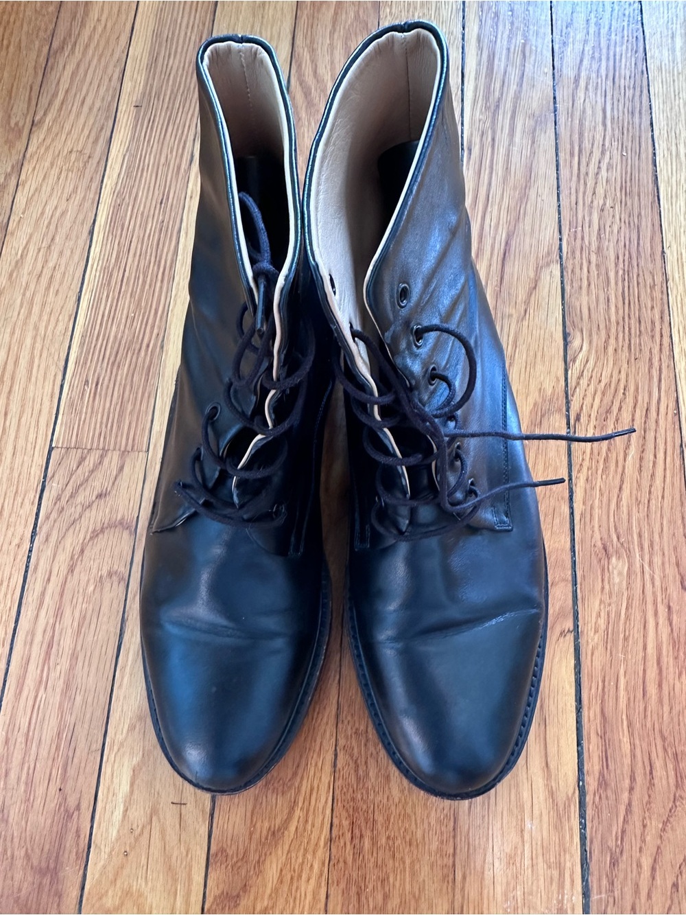 Dear Frances Black Leather Lace-Up Ankle Boots